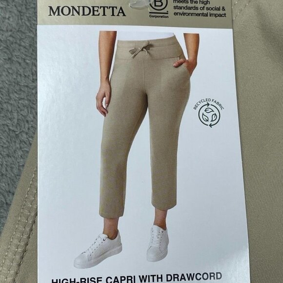 Mondetta High-Rise Capri Pants Drawcord Recycled Beige L d0317 - Picture 1 of 7
